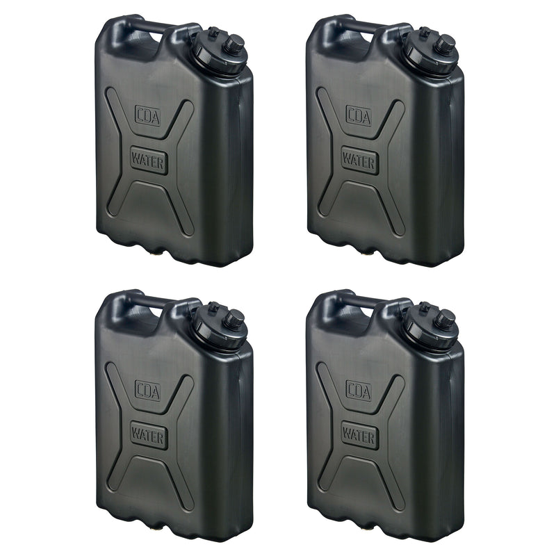 Scepter 5 Gallon Heavy Duty Military Style HDPE Water Container, (4 Pack), Black