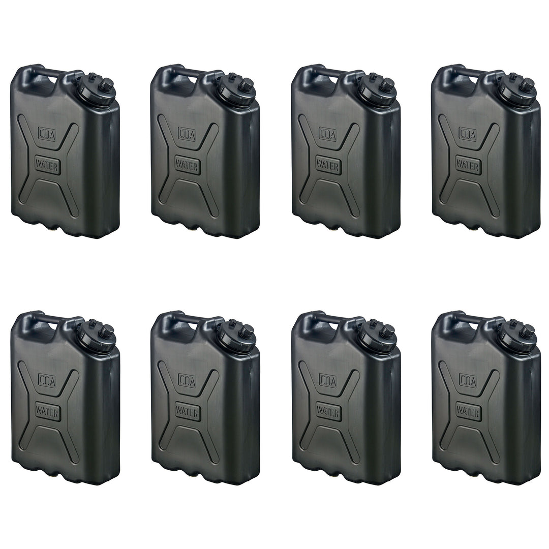 Scepter 5 Gallon Heavy Duty Military Style HDPE Water Container, (8 Pack), Black