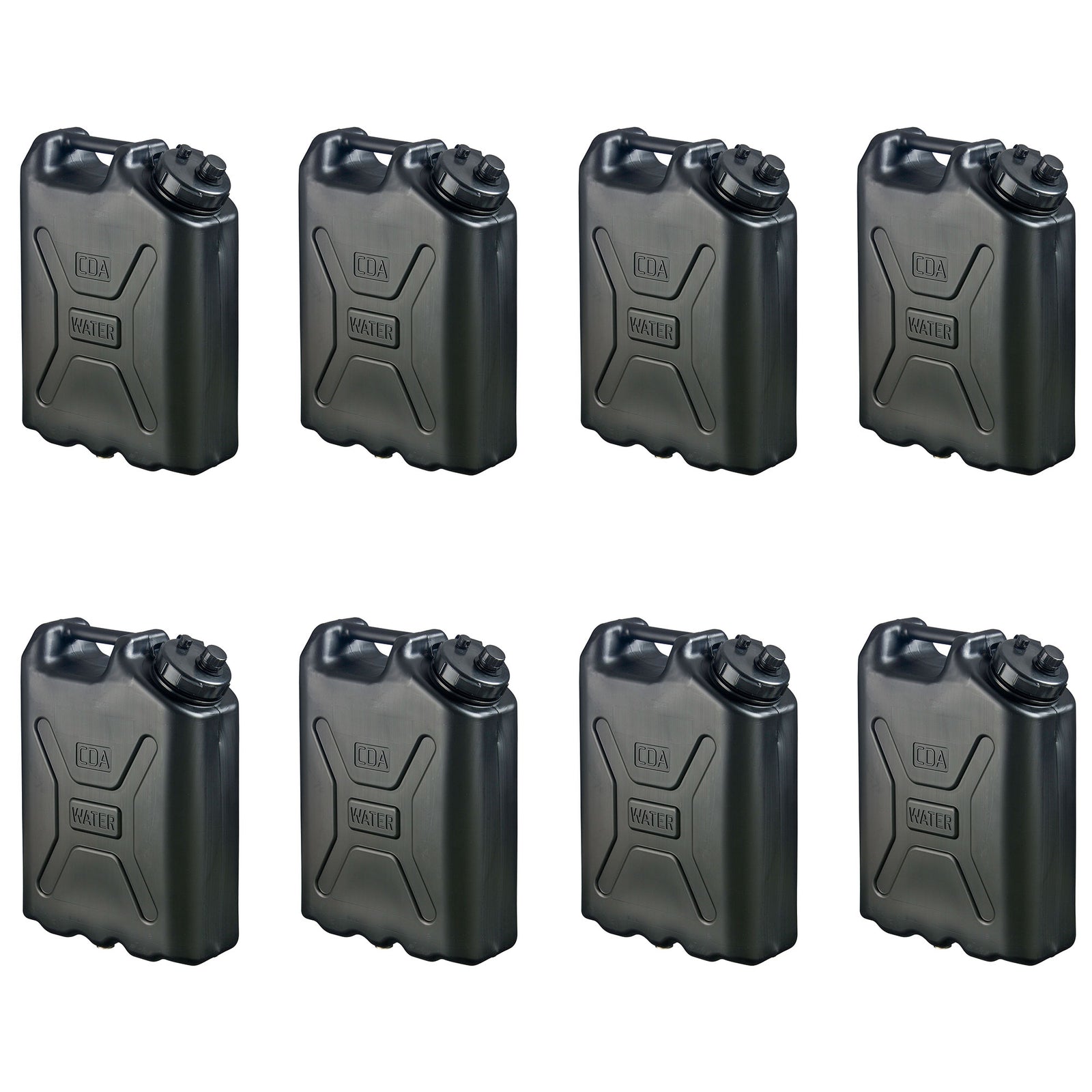 Scepter 5 Gallon Heavy Duty Military Style HDPE Water Container, (8 Pack), Black - VMInnovations