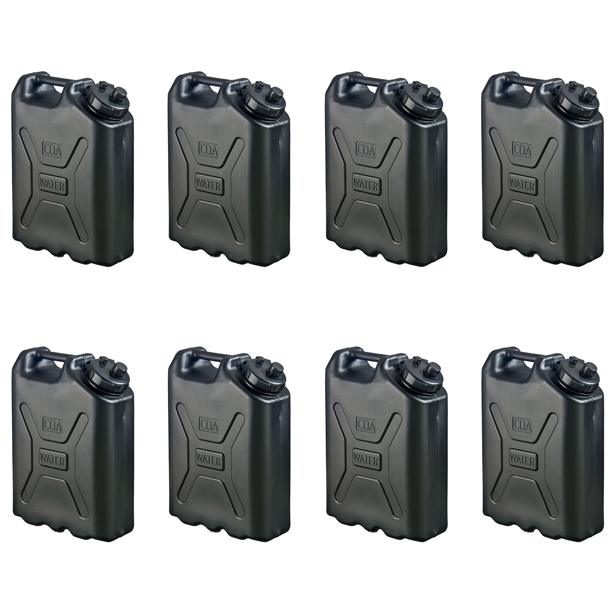 Scepter 5 Gallon Heavy Duty Military Style HDPE Water Container, (8 Pack), Black - VMInnovations