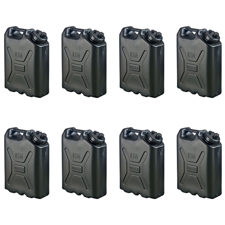 Scepter 5 Gallon Heavy Duty Military Style HDPE Water Container, (8 Pack), Black