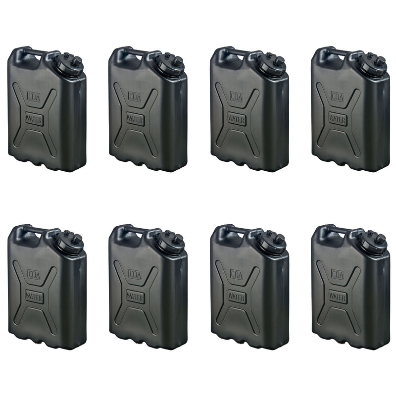 Scepter 5 Gallon Heavy Duty Military Style HDPE Water Container, (8 Pack), Black