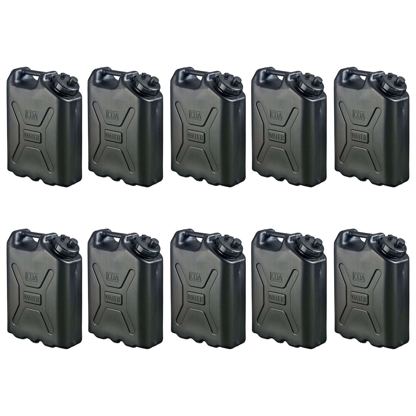 Scepter 5 Gallon Heavy Duty Military Style HDPE Water Container (10 Pack), Black - VMInnovations