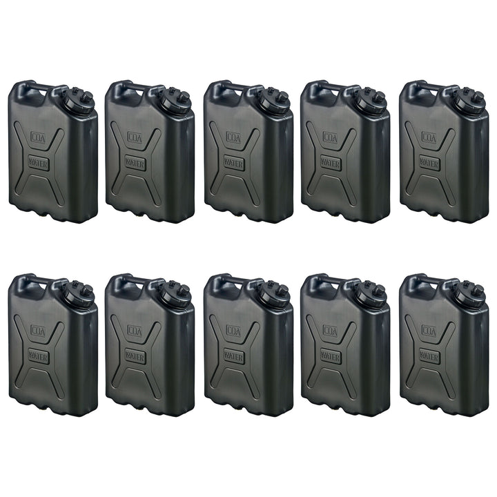 Scepter 5 Gallon Heavy Duty Military Style HDPE Water Container (10 Pack), Black