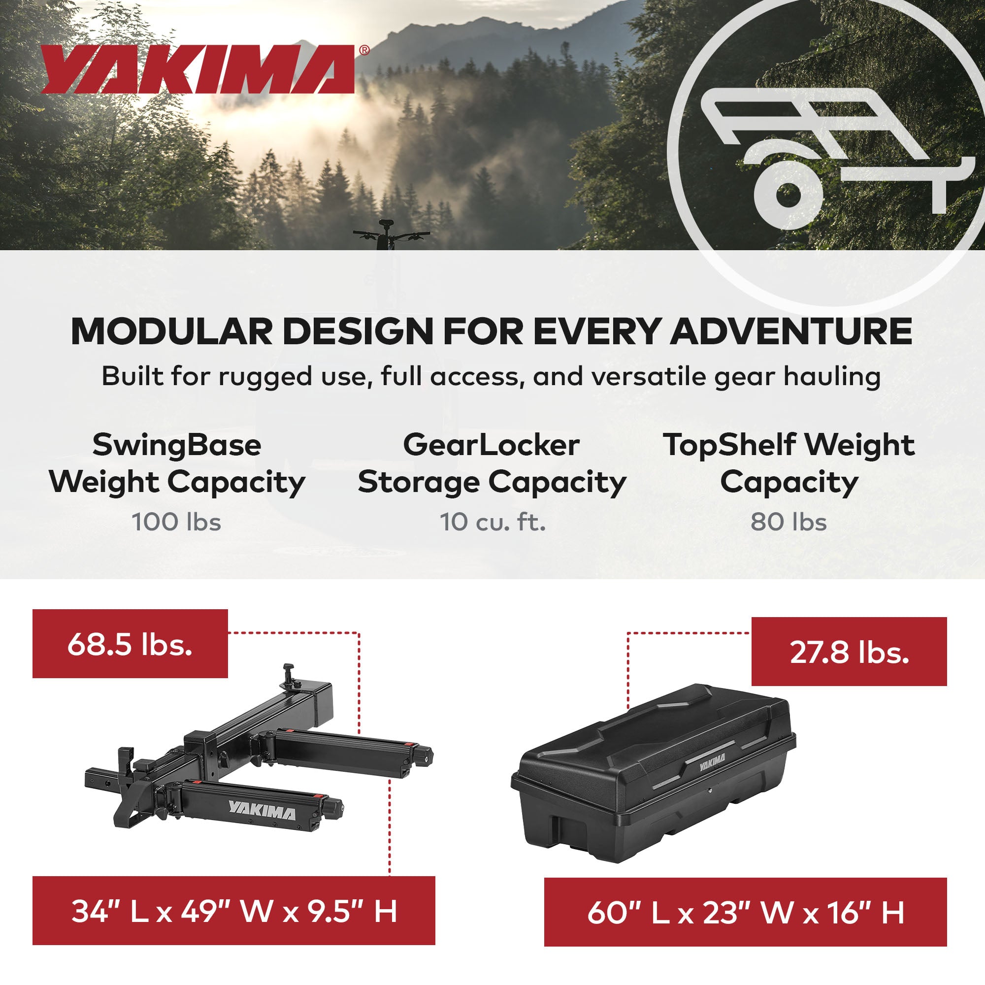 Yakima EXO SwingBase Hitch Base Rack & EXO GearLocker Vehicle Rooftop Cargo Box - VMInnovations