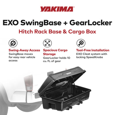 Yakima EXO SwingBase Hitch Base Rack & EXO GearLocker Vehicle Rooftop Cargo Box - VMInnovations