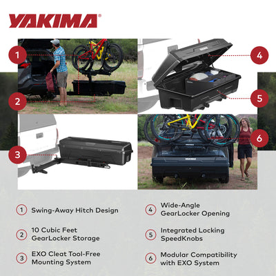 Yakima EXO SwingBase Hitch Base Rack & EXO GearLocker Vehicle Rooftop Cargo Box - VMInnovations