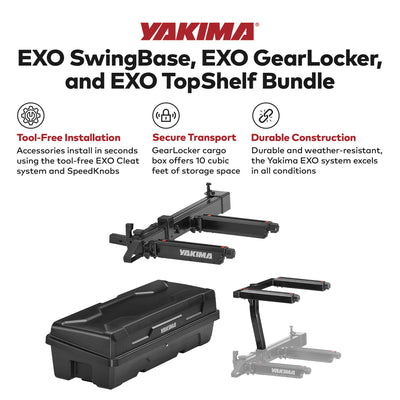 Yakima EXO SwingBase Hitch Base Rack with GearLocker Cargo Box and TopShelf Rack - VMInnovations
