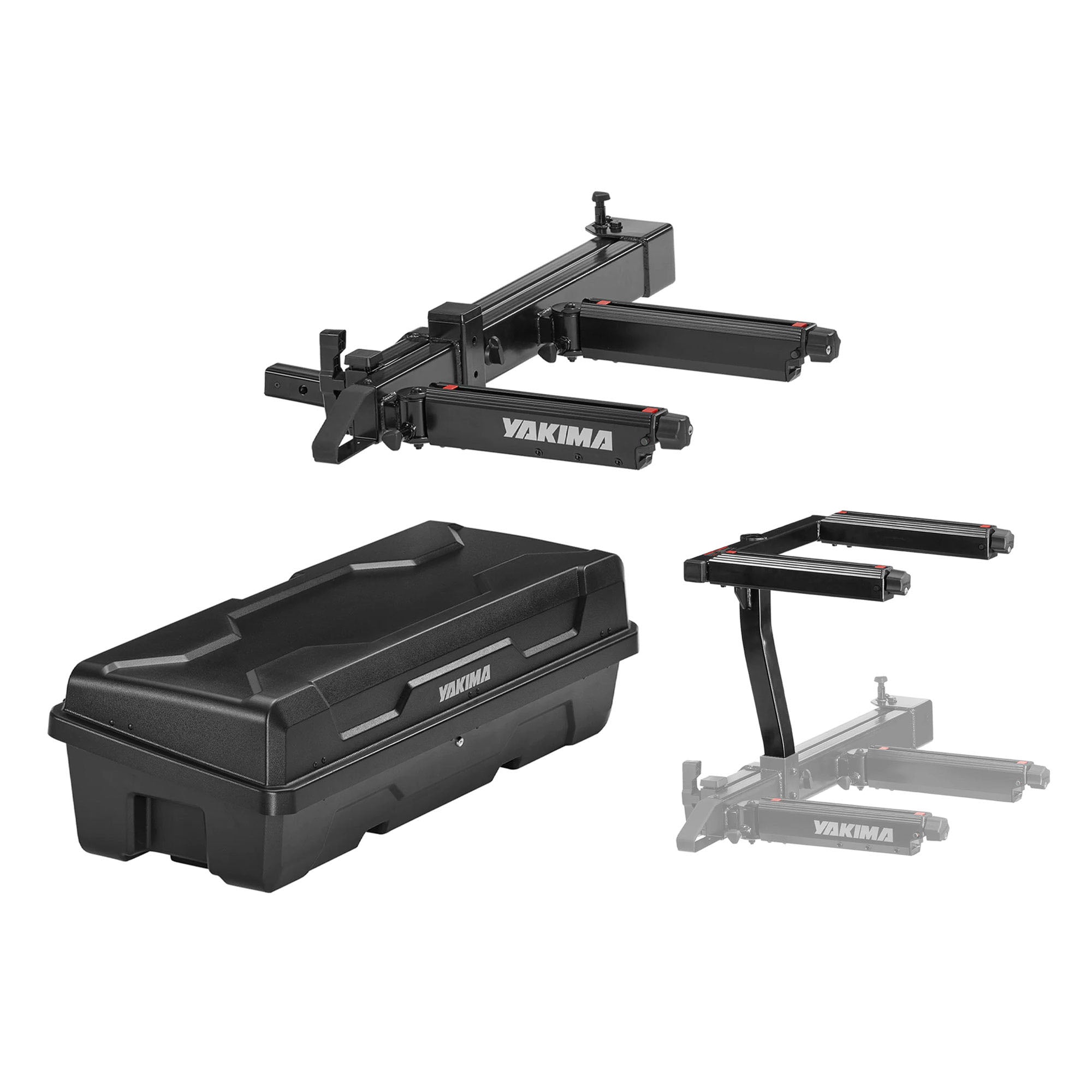 Yakima EXO SwingBase Hitch Base Rack with GearLocker Cargo Box and TopShelf Rack - VMInnovations