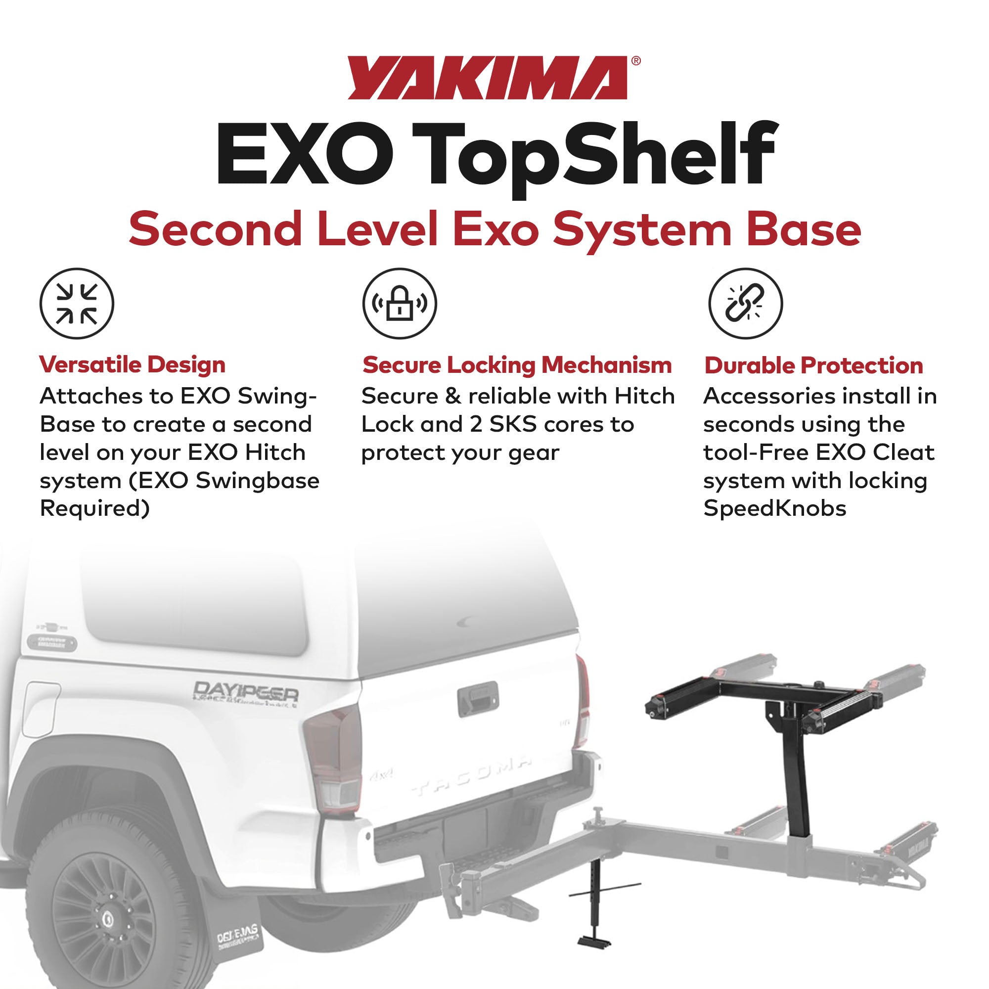 Yakima EXO TopShelf 2nd Level 2 SKS Lock Hitch Base Rack Storage, 2 Pack, Black