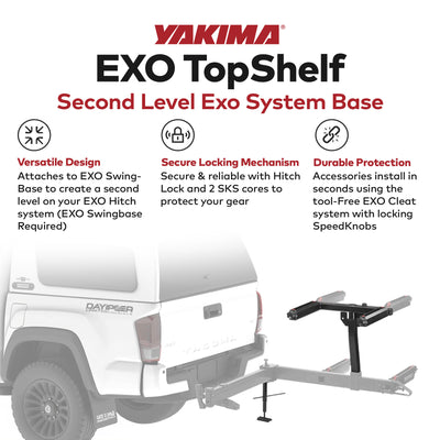 Yakima EXO TopShelf 2nd Level 2 SKS Lock Hitch Base Rack Storage, 2 Pack, Black
