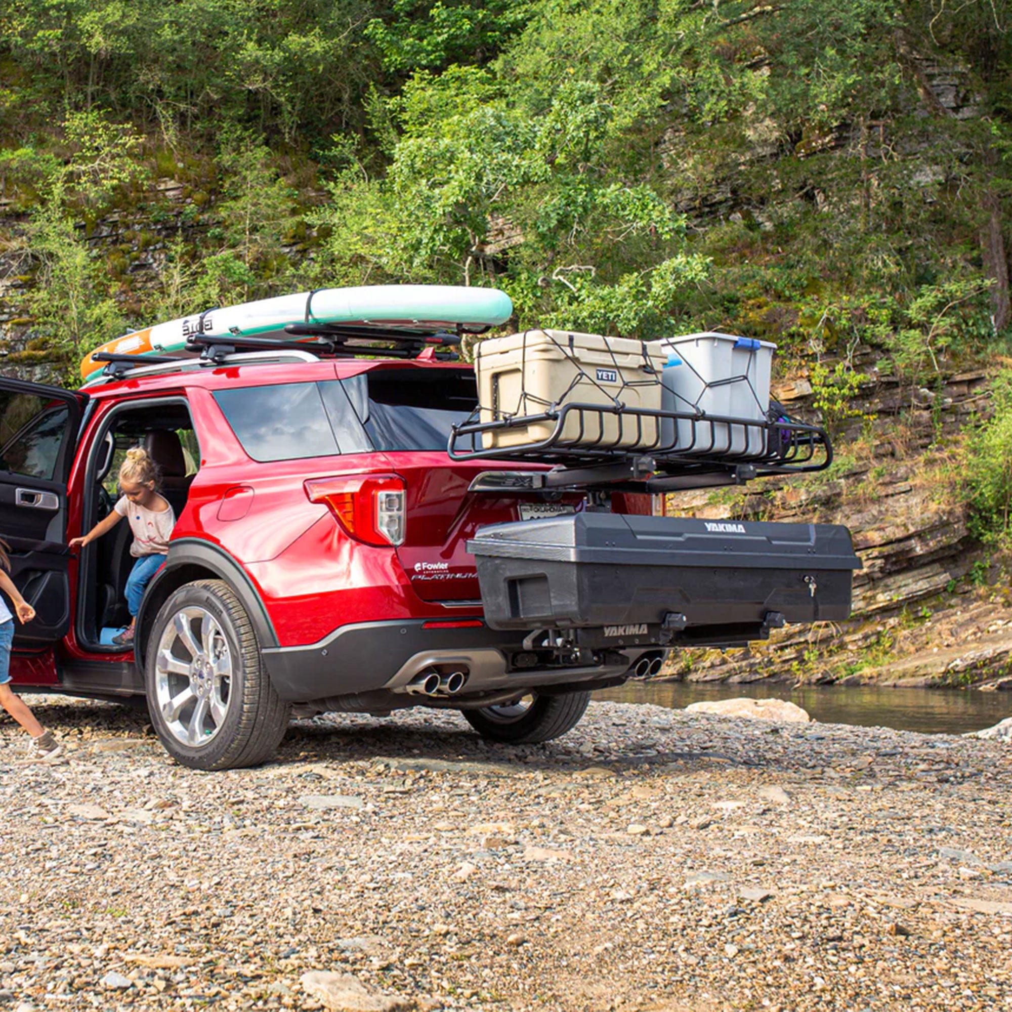Yakima EXO SwingBase Hitch Base Rack with GearLocker Cargo Box & 2 TopShelf Rack