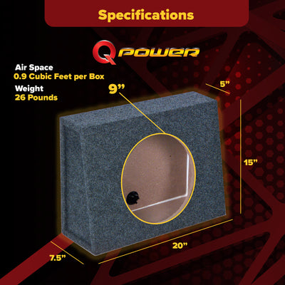 QPower QTW10 Single 10" Sealed Car Audio Subwoofer Sub Box Enclosures (2 Pack)