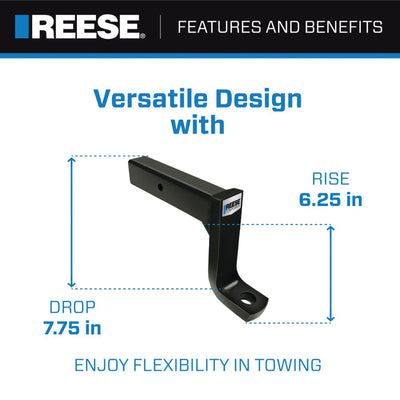 Reese Trailer Hitch Ball Mount, 2.5" Receiver, 7.75" Drop, 13000 lbs, Black - VMInnovations