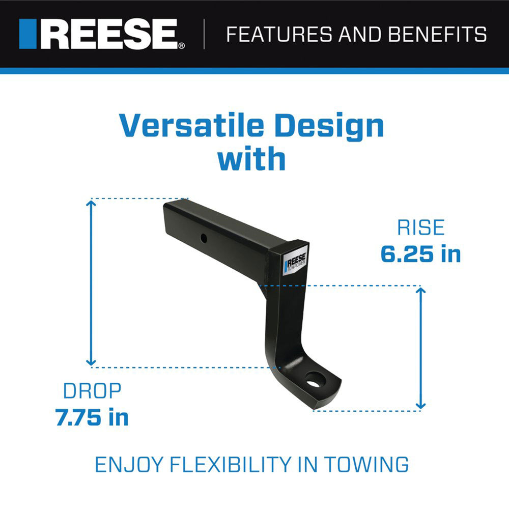 Reese Trailer Hitch Ball Mount, 2.5" Receiver, 7.75" Drop, 13000 lbs, Black - VMInnovations