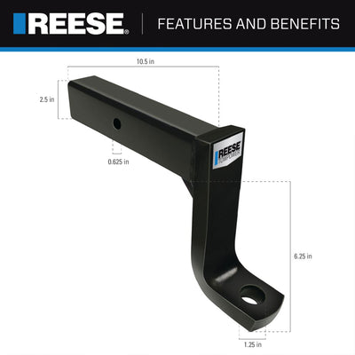 Reese Trailer Hitch Ball Mount, 2.5" Receiver, 7.75" Drop, Black (Open Box) - VMInnovations