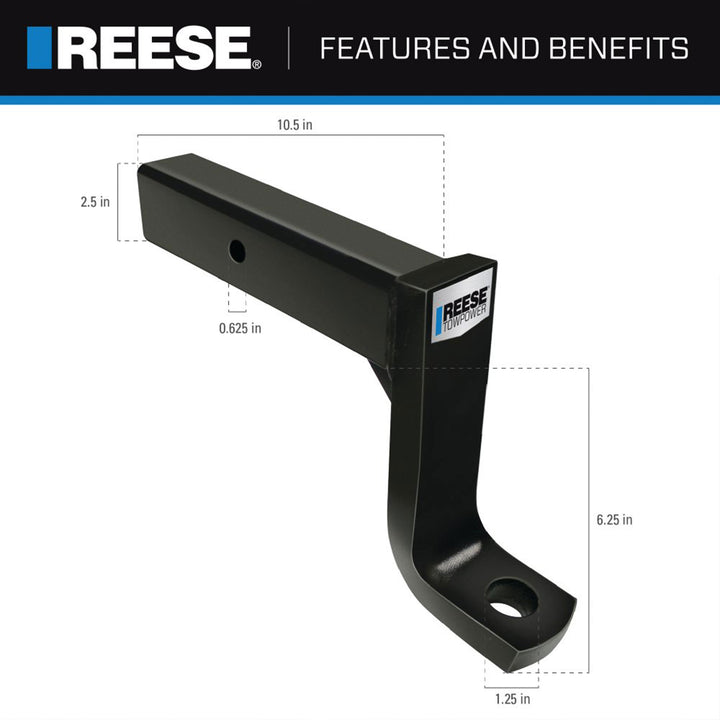 Reese Trailer Hitch Ball Mount, 2.5" Receiver, 7.75" Drop, 13000 lbs, Black - VMInnovations