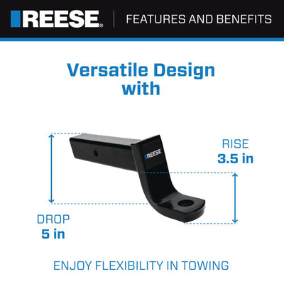 REESE Hitch Ball Mount, Fits 2.5" Receiver, 5" Drop, 13,000 lbs, Black (Used)