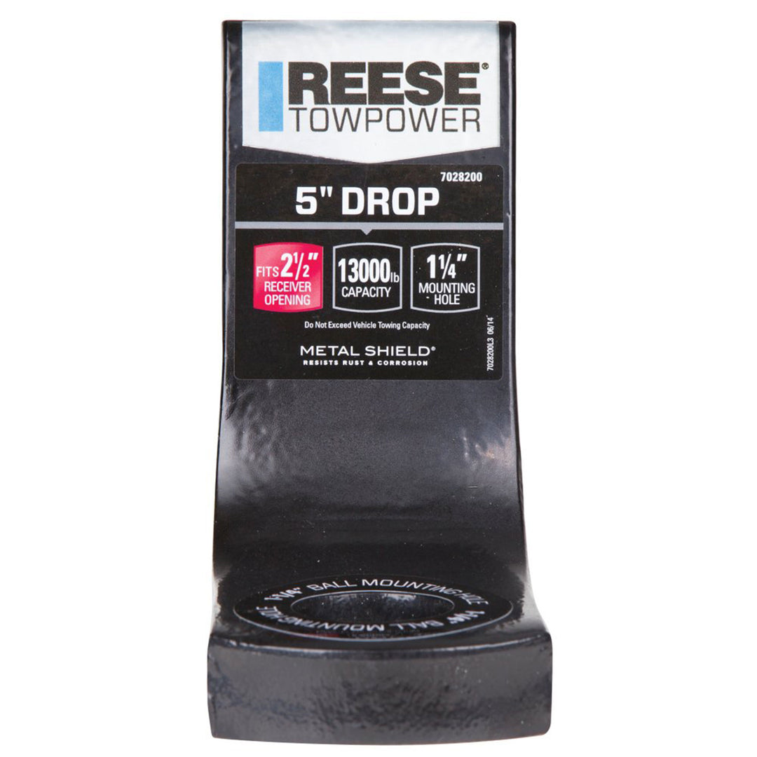 REESE Trailer Hitch Ball Mount, Fits 2.5" Receiver, 5" Drop, 13,000 lbs, Black - VMInnovations