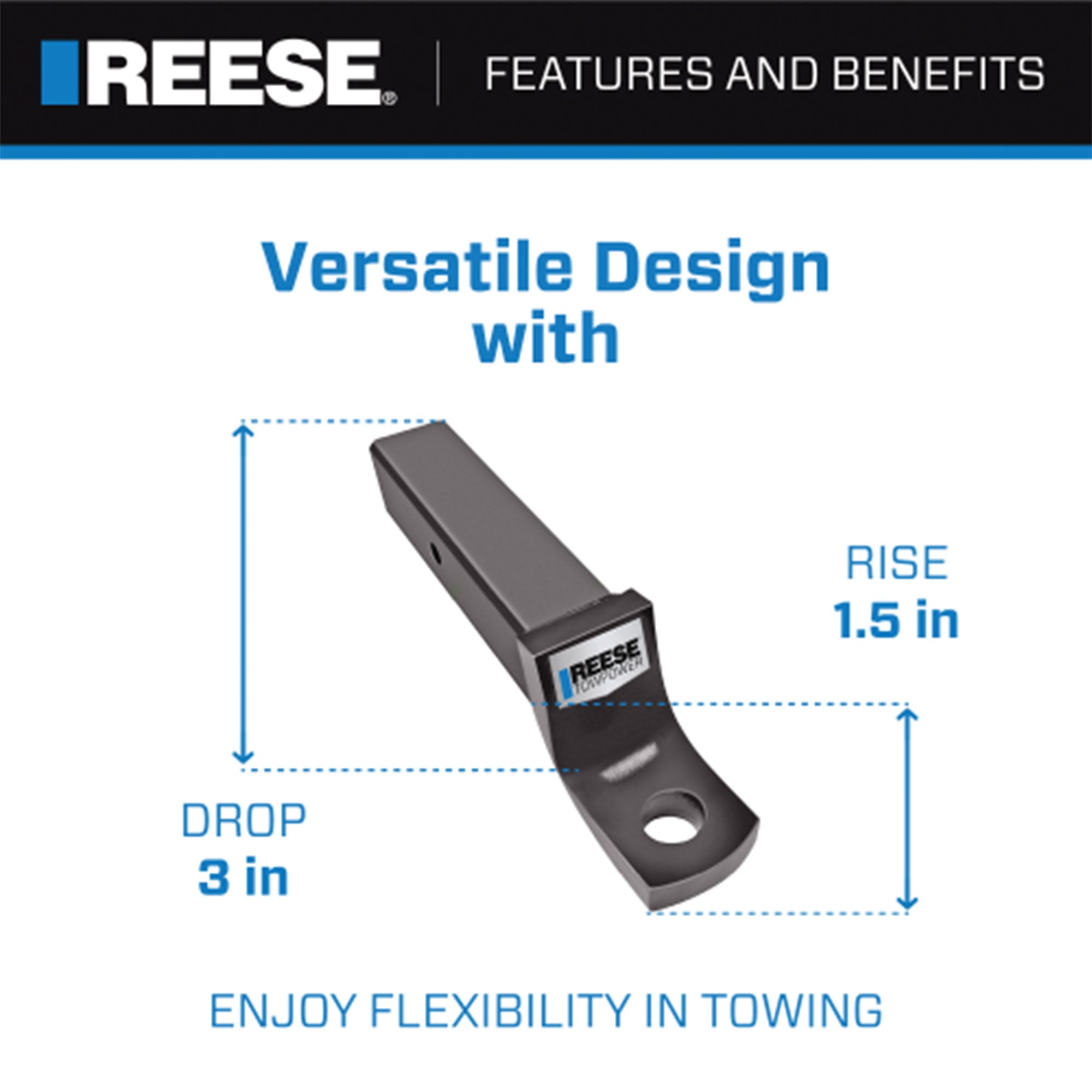 REESE Hitch Ball Mount, Fits 2.5" Receiver, 3" Drop, 14000lbs, Black (Open Box) - VMInnovations