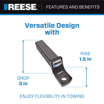 REESE Hitch Ball Mount, Fits 2.5" Receiver, 3" Drop, 14000lbs, Black (Open Box) - VMInnovations