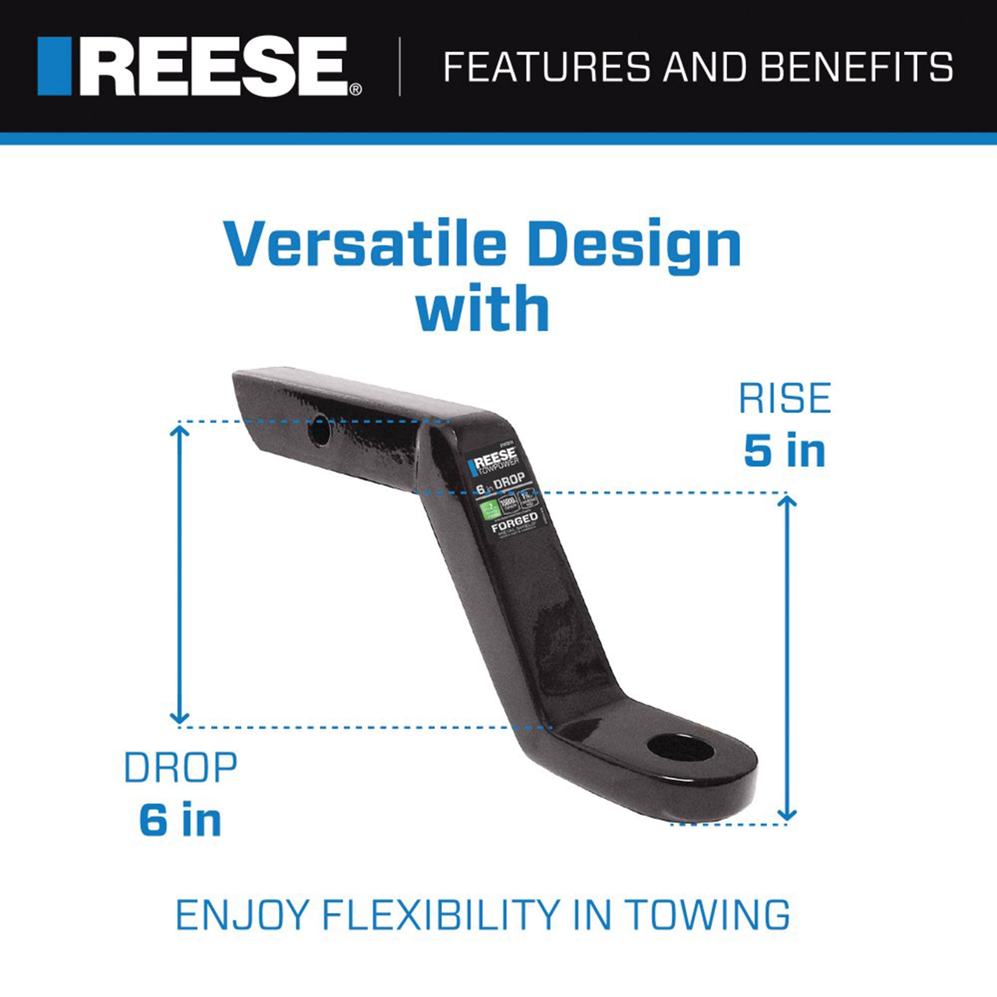 REESE Trailer Hitch Ball Mount, Fits 2" Receiver, 4" Drop, 16000 lbs, Black - VMInnovations
