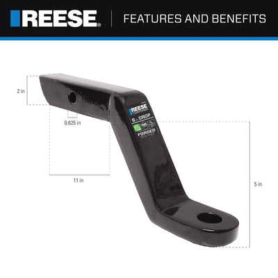 REESE Trailer Hitch Ball Mount, Fits 2" Receiver, 4" Drop, 16000 lbs, Black - VMInnovations