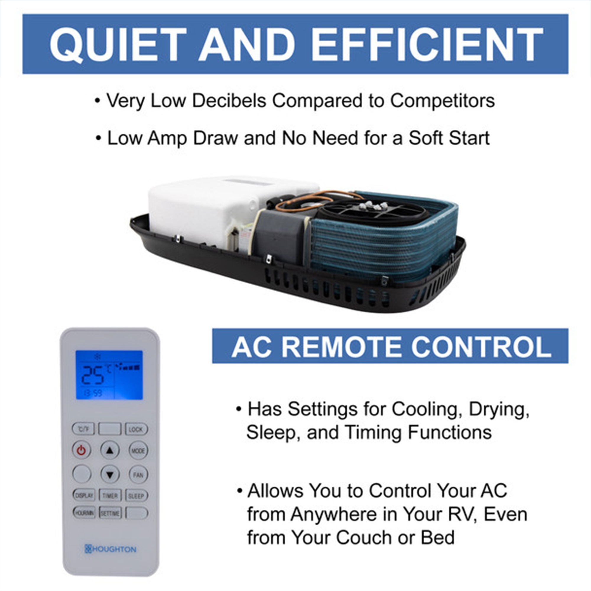 RecPro RV Air Conditioner 9.5K BTU Quiet Cooling Unit with Remote Control, Black - VMInnovations