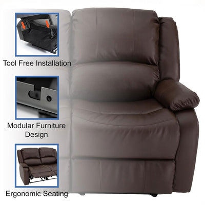 RecPro Charles 58 Inch Recliner Sofa RV Faux Leather Lounge Furniture, Mahogany - VMInnovations