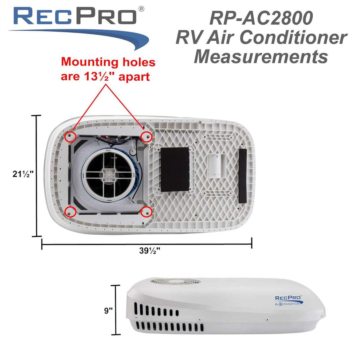 RecPro RV Air Conditioner 9.5K BTU Quiet Cooling Unit with Remote Control, White - VMInnovations