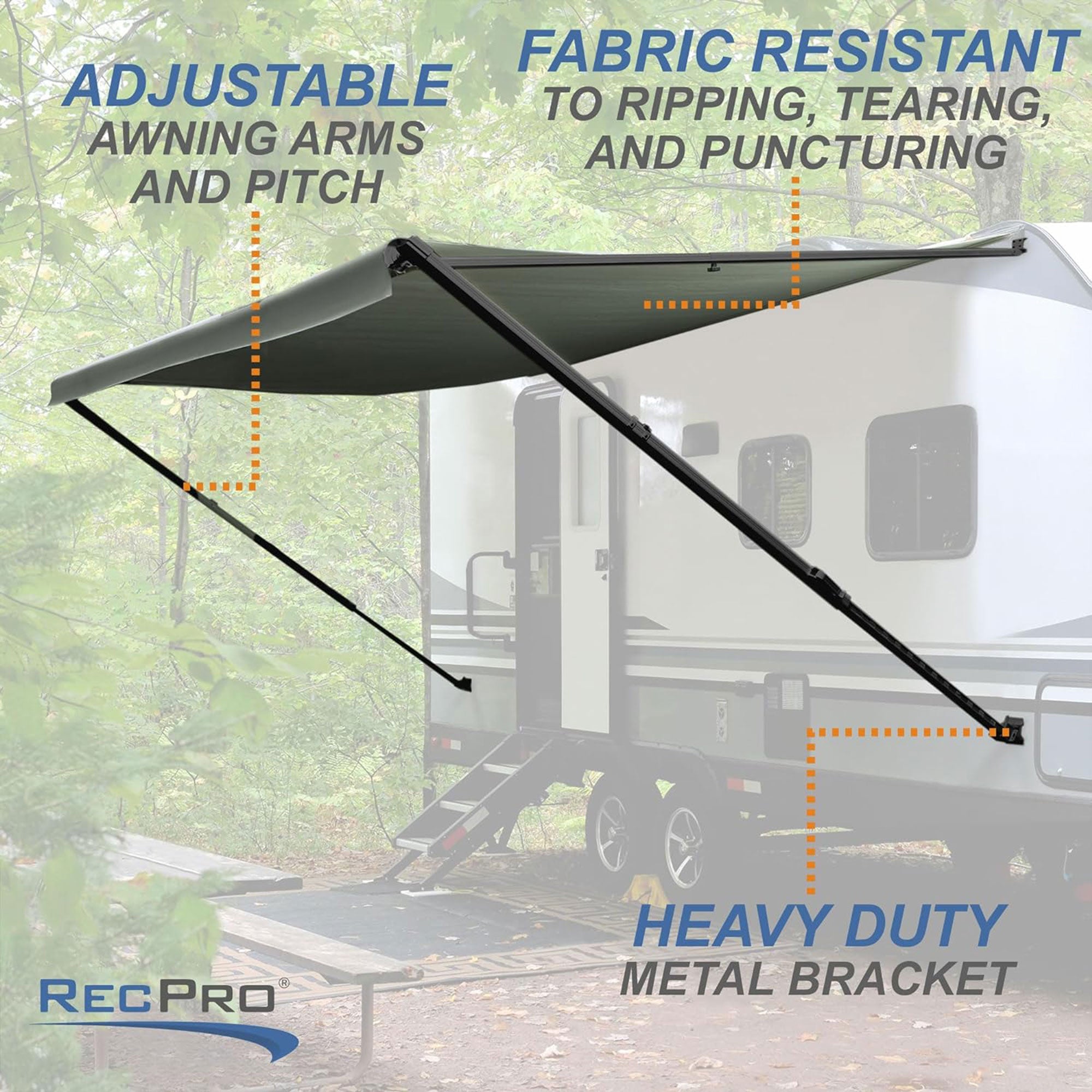 RecPro RV 21 Ft Awning Frame with Durable Fabric Outdoor Camper Cover, Charcoal