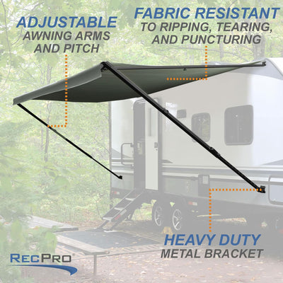 RecPro RV 21 Ft Awning Frame with Durable Fabric Outdoor Camper Cover, Charcoal
