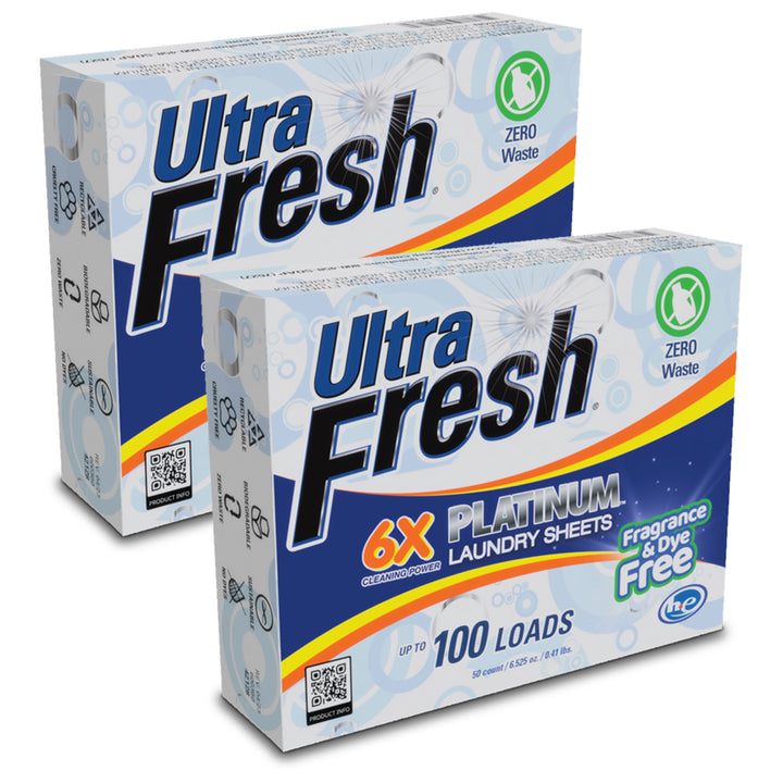 Ultra Fresh Platinum 6X Laundry Detergent Sheets, Fragrance & Dye Free, 2 Pack