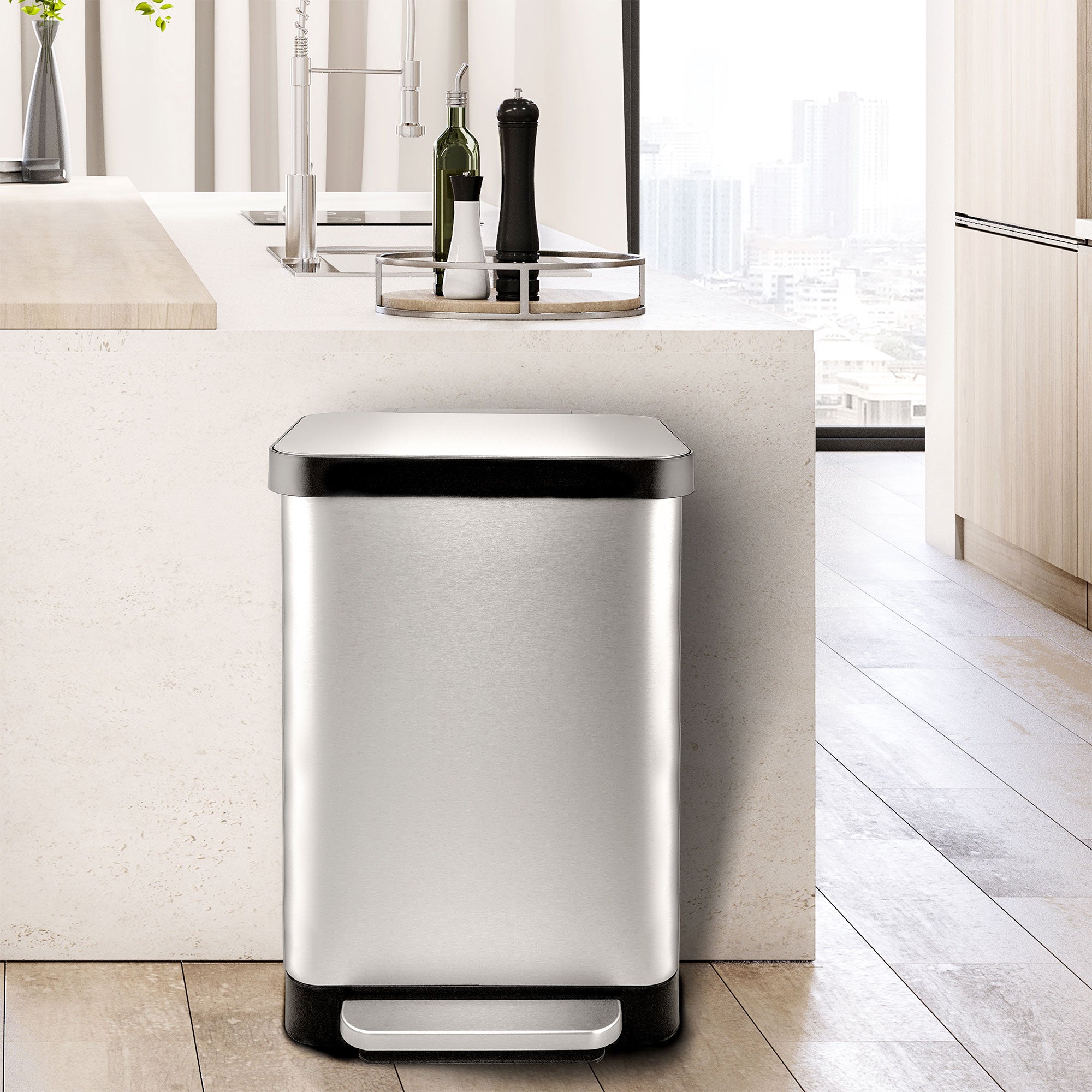 Hefty Stainless Steel Step Trash Cans w/Lids, 12.7 Gallon & 1.3 Gallon Bin(Used) - VMInnovations