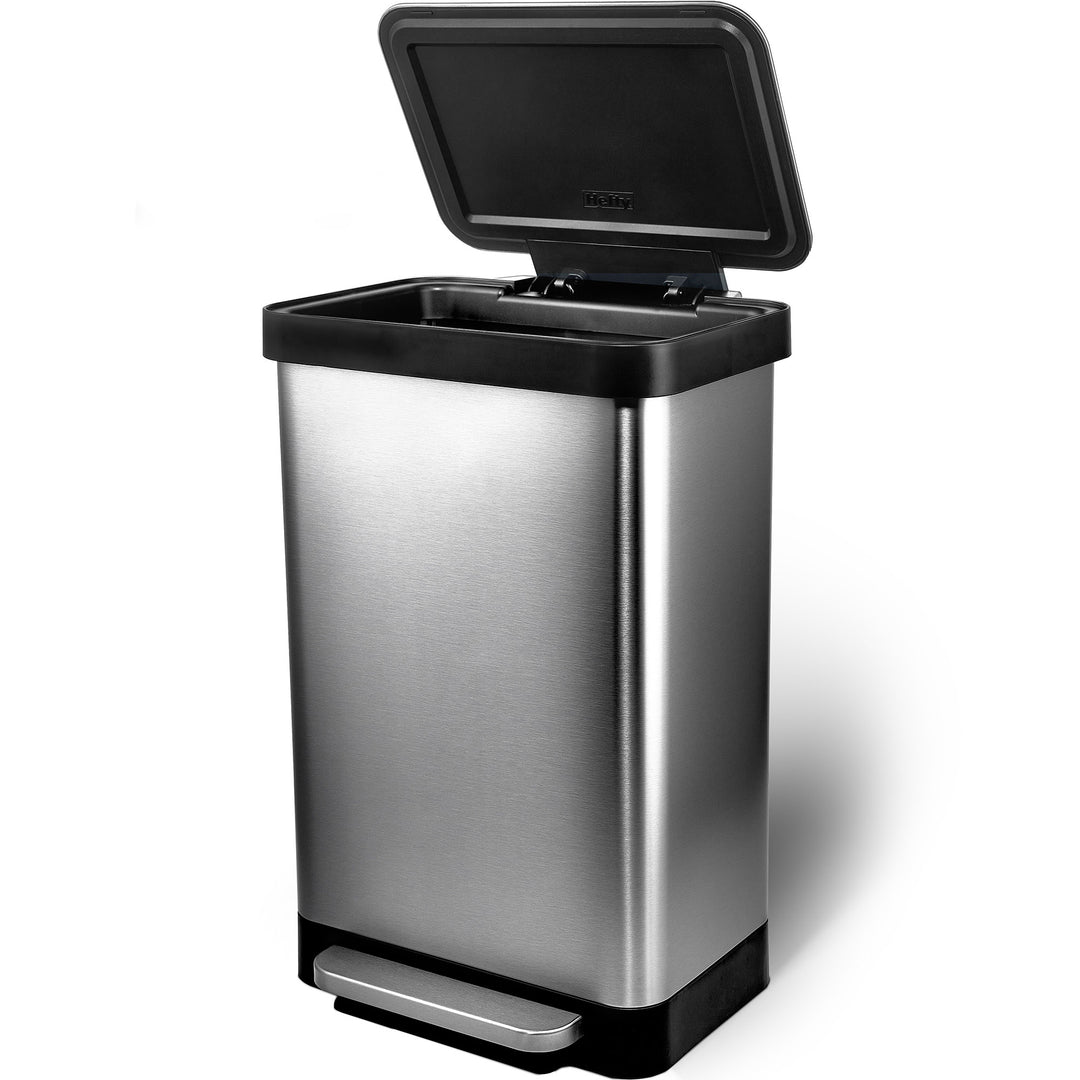 Hefty Stainless Steel Step Trash Cans with Lids, 12.7 Gallon & 1.3 Gallon Bin