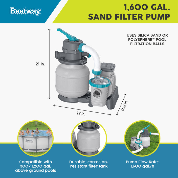 Bestway 1,500 Gal Sand Filter Pump for Above Ground Swimming Pools (Open Box)