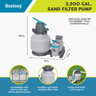 Bestway 2,200 Gallon Sand Filter Pump for Above Ground Outdoor Swimming Pools - VMInnovations