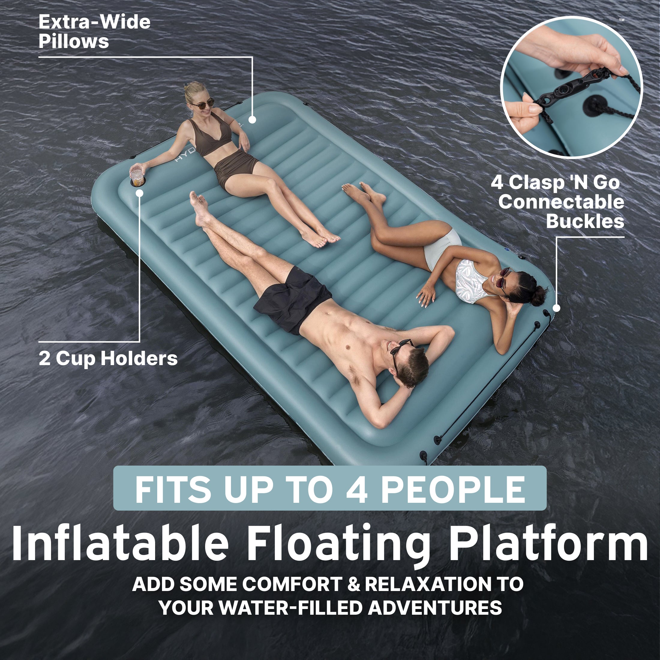 Bestway Hydro-Force Sun Soaker Inflatable 4 Person Water Float Platform Lounger