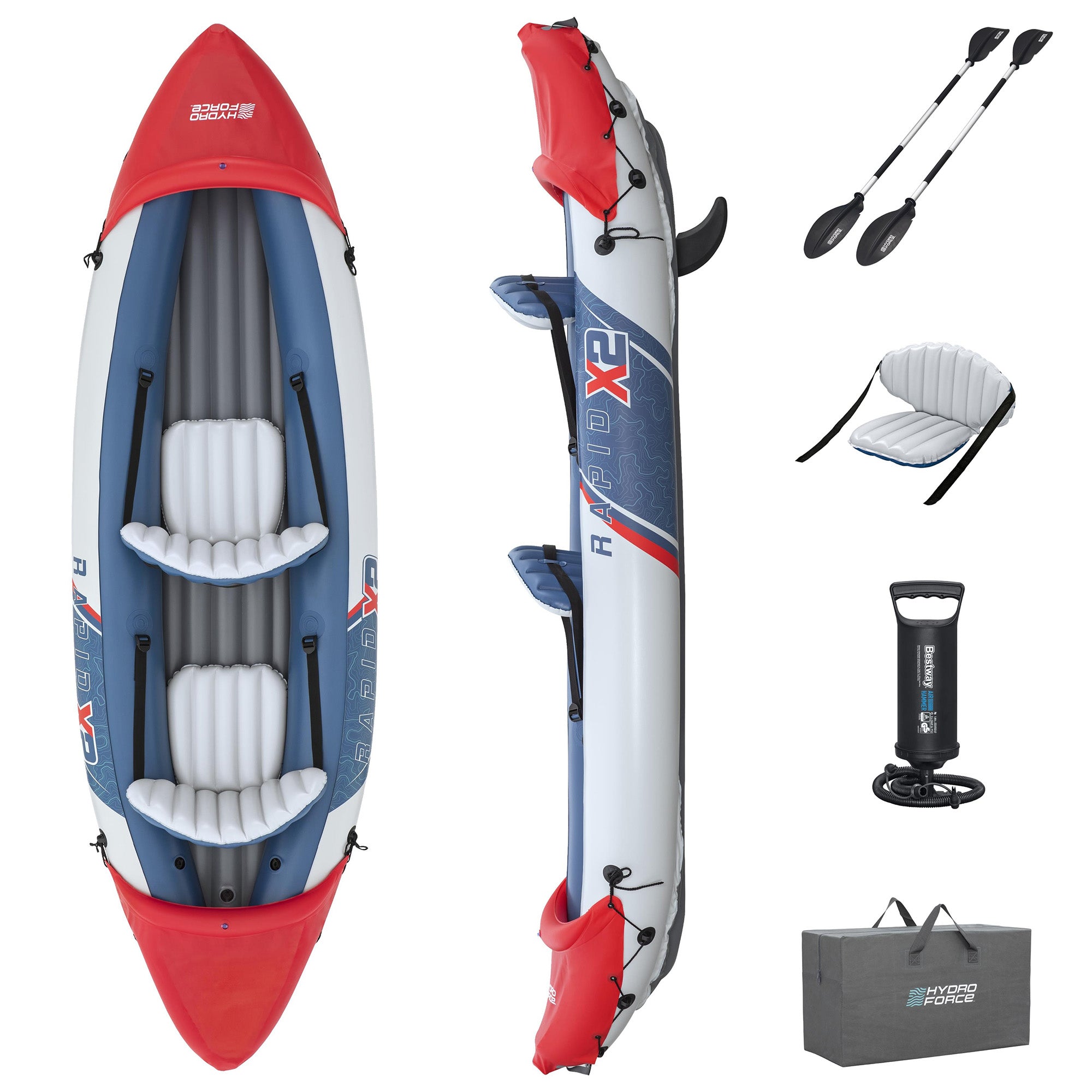 Bestway Rapid X2 Inflatable 2 Person Kayak Outdoor Water Sport Set (Open Box) - VMInnovations