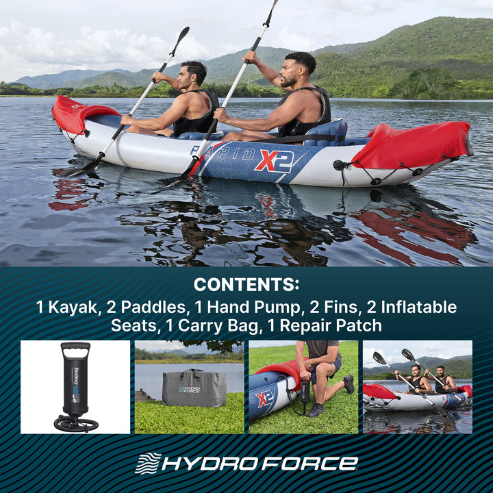 Bestway Hydro-Force Rapid X2 Inflatable 2 Person Kayak Outdoor Water Sport Set