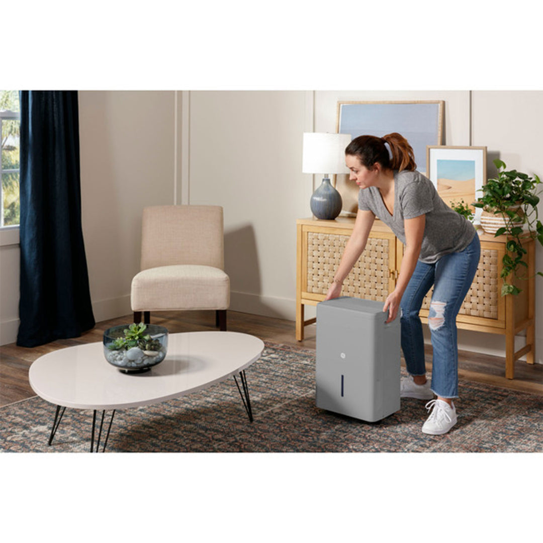 GE Portable 50 Pt Dehumidifier w/Smart Dry for Wet Spaces, Gray (Used)