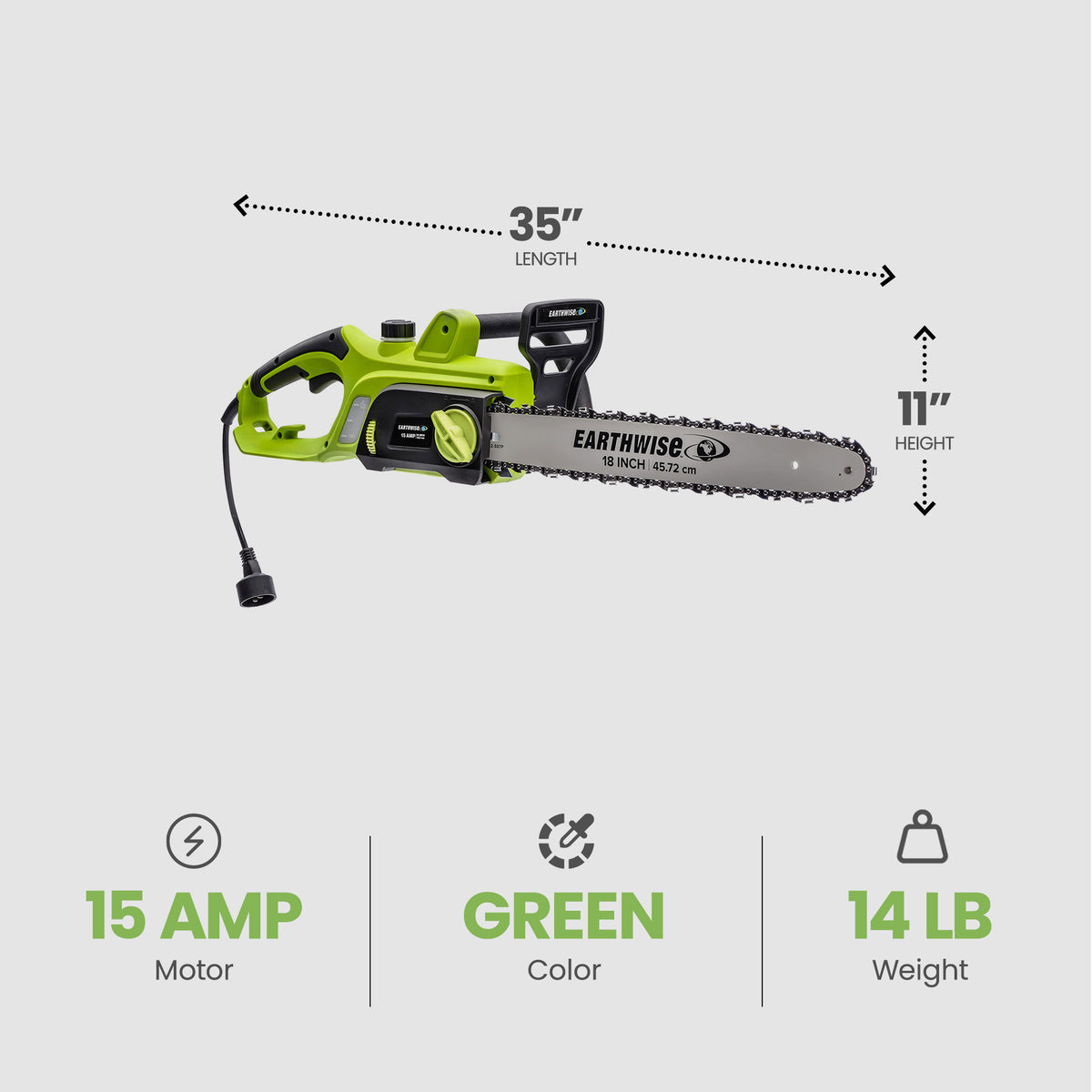 Earthwise Power Tools 8 Inch 15 Ampere Corded Electric Chainsaw with Handle