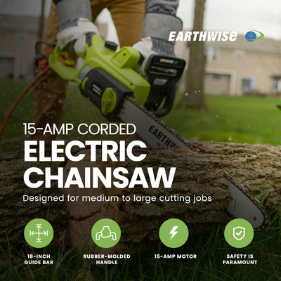 Earthwise Power Tools 8 Inch 15 Ampere Corded Electric Chainsaw with Handle