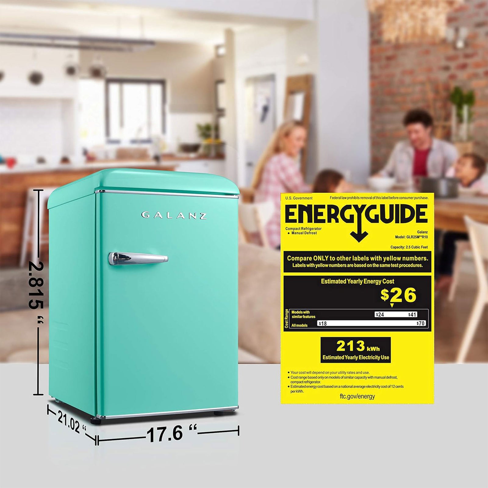 Galanz Energy Efficient Compact Refrigerator w/Freezer, 2.5 Cu Ft, Green (Used) - VMInnovations