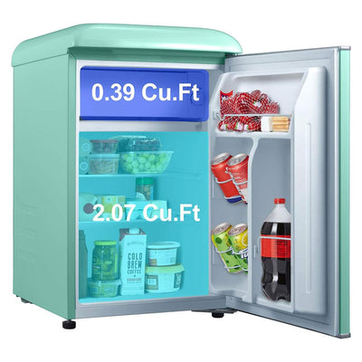 Galanz Retro Energy Efficient Compact Refrigerator w/Freezer, 2.5 Cu Ft, Green