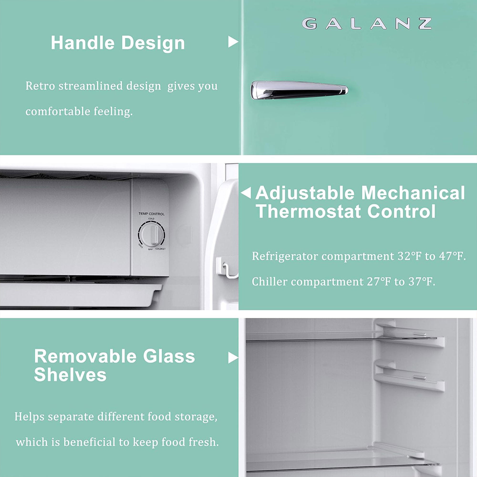 Galanz Retro Energy Efficient Compact Refrigerator w/Freezer, 3.3 Cu Ft, Green (Used) - VMInnovations