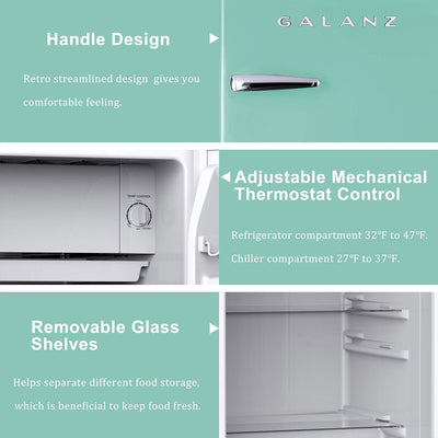 Galanz Retro Energy Efficient Compact Refrigerator w/Freezer, 3.3 Cu Ft, Green (Used) - VMInnovations