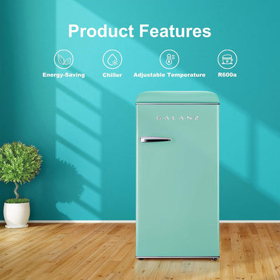 Galanz Retro Energy Efficient Compact Refrigerator w/Freezer, 3.3 Cu Ft, Green (Used) - VMInnovations