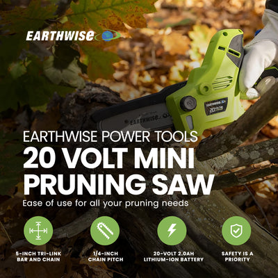 Earthwise Power Tools 20 Volt 5 Inch Mini Pruning Saw with Battery Power Source
