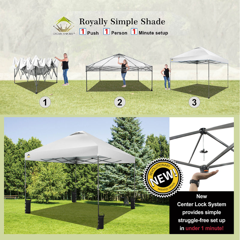 Crown Shades 10’ x 10’ Portable Canopy Tent with Extendable Legs, White (Used)